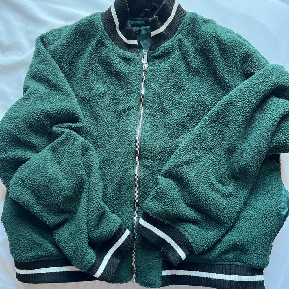 cotton on body green varsity style zip up jacket